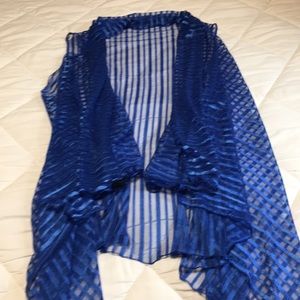 Blue sheer sleeveless long vest